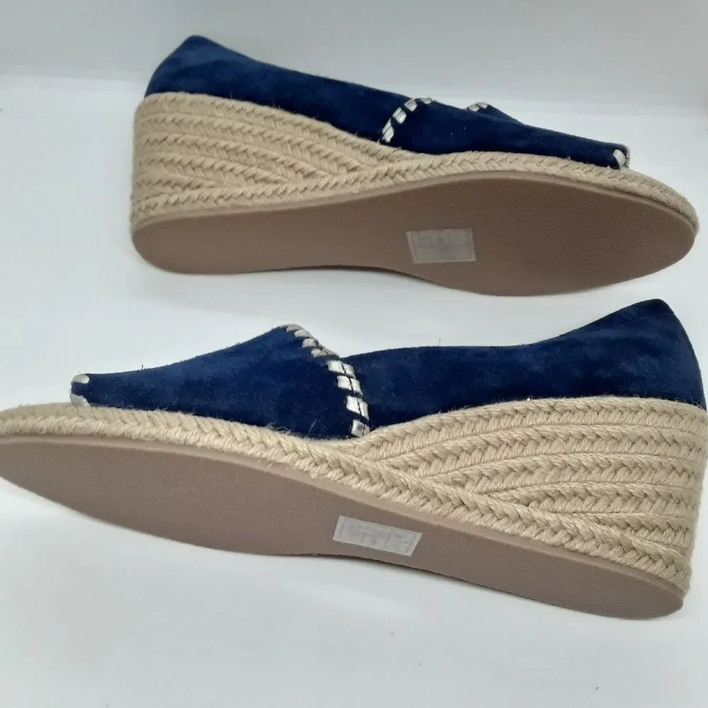 Jack Rogers Palmer Wedges Midnight Blue & Gold Stitching  Size 9M/NWT - Picture 10 of 10
